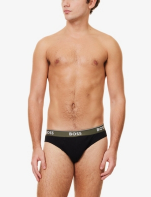 HUGO BOSS MENS OPEN MISCELLANEOUS POWER MID-RISE PACK OF THREE STRETCH-COTTON BRIEFS 