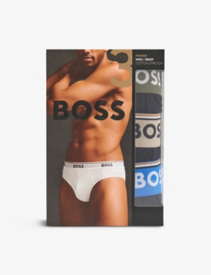 Mens Boss Power Mid-Rise Pack Of Three Stretch-Cotton Briefs