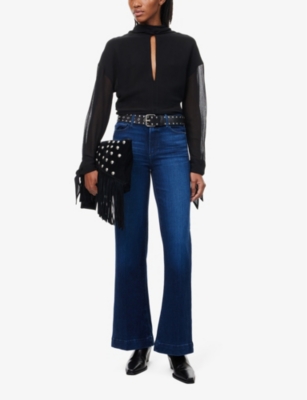 PAIGE WOMENS PRALINE LEENAH SLIM-FIT WIDE-LEG STRETCH-DENIM JEANS 