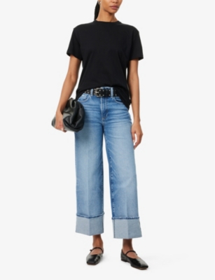PAIGE WOMENS PAIGE SASHA HIGH-RISE STRAIGHT-LEG STRETCH-DENIM JEANS 
