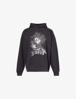 GANNI: Isoli Heart embroidered cotton hoody