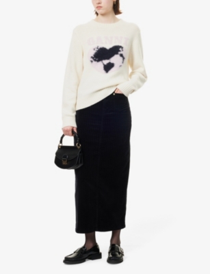 GANNI WOMENS BLACK POCKET-FRONT CORDUROY COTTON BLEND MAXI SKIRT