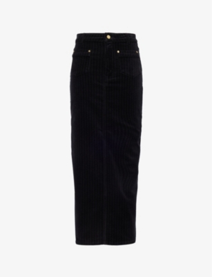 GANNI WOMENS BLACK POCKET-FRONT CORDUROY COTTON BLEND MAXI SKIRT