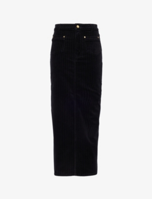 GANNI WOMENS BLACK POCKET-FRONT CORDUROY ORGANIC-COTTON BLEND MAXI SKIRT