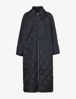 Ganni Quilted Recycled Ripstop Maxi Coat In Black