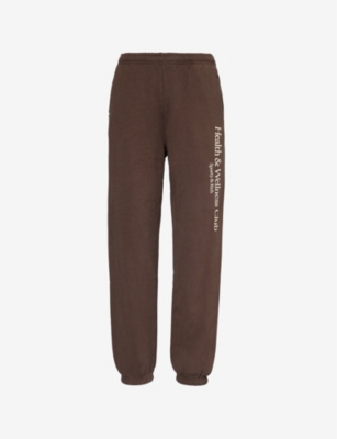 SPORTY & RICH: Brand-print two-slip-pockets straight-leg high-rise cotton-jersey jogging bottoms