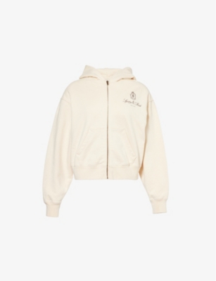Sporty And Rich Cotton Vendome Zip Hoodie In Cream