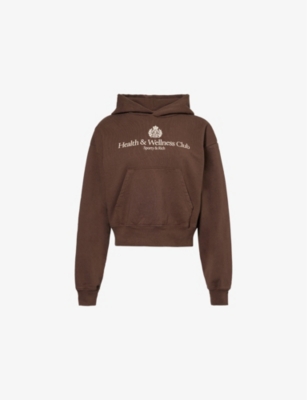 SPORTY & RICH: Brand-print kangaroo-pocket cotton-jersey hoody