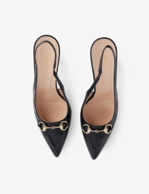 GUCCI WOMENS ERIN GG HORSEBIT HEELED LEATHER PUMPS BLACK EUR 36 / 3 UK 