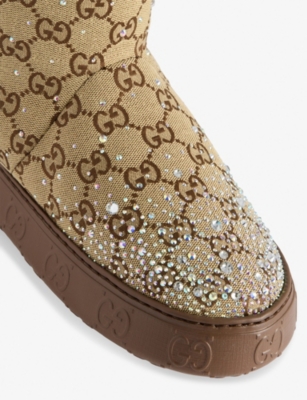 Gucci Womens Camel Ebony Crystal Monogram Crystal Canvas Boots Eur 39 / 6 Uk
