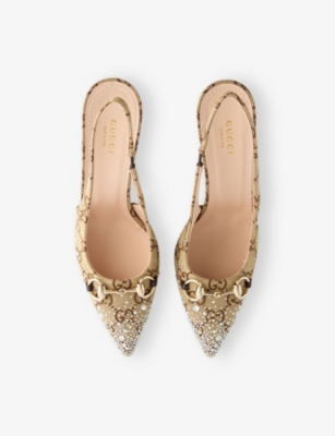GUCCI: Erin 85 Crystal-Embellished Canvas Heeled Pumps