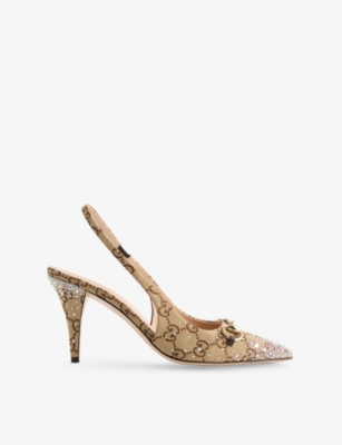 GUCCI: Erin 85 Crystal-Embellished Canvas Heeled Pumps