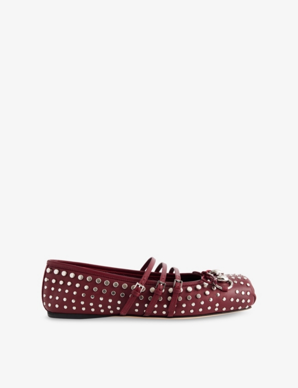 GG Horsebit Leather-Studded Ballerina Shoes