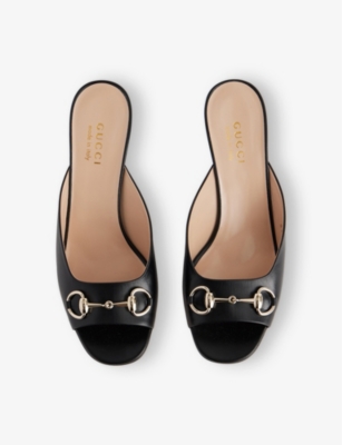 GUCCI WOMENS NERO HORSEBIT 55 HIGH-HEEL LEATHER MULES EUR 37 / 4 UK 