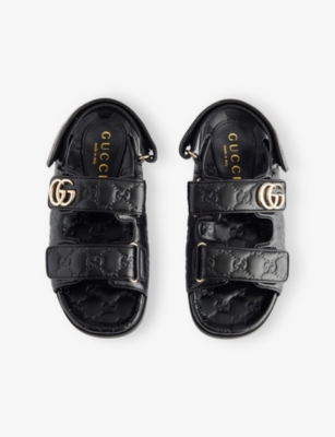Gucci Nappa Leather Open Toe Flat Sole Sandals In Black
