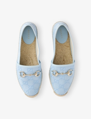 Gucci Womens  Horsebit Gg Canvas Espadrilles In Eden Light Blue