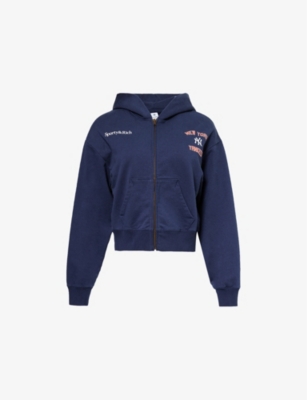 Sporty And Rich Womens Navy Sporty & Rich For '47 X The New York Yankees Home Run Cropped Cotton-jersey Hoody Xl In Navy