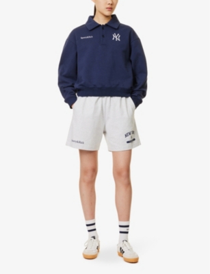 Shop Sporty And Rich Womens Navy Sporty & Rich For '47 X The New York Yankees Brand-embroidery Cotton-jersey Polo Sweatsh