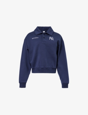 SPORTY & RICH: Sporty & Rich for '47 x The New York Yankees brand-embroidery cotton-jersey polo sweatshirt
