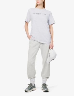 Sporty And Rich Womens Ivy Health Brand-print Cotton-blend Jogging Bottoms Heather Gray In Heather Gray