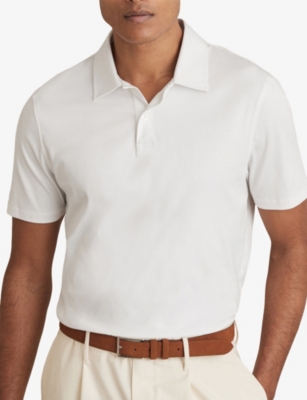 Reiss Mens Regis Half-zip Short-sleeve Stretch-woven Polo White