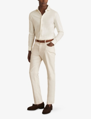 Reiss Mens Duke Button-through Cotton-jersey Shirt Ecru In Ecru