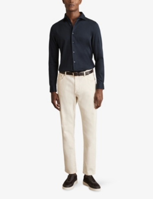 Reiss Mens Navy Duke Button-through Cotton-jersey Shirt In Navy