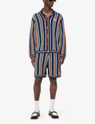CASABLANCA: Crochet Striped Relaxed-Fit Stretch-Cotton Blend Shorts