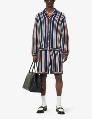 CASABLANCA: Crochet Striped Relaxed-Fit Stretch-Cotton Blend Shirt