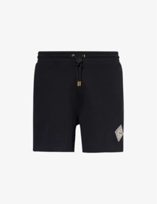 Mens Casablanca Brand-Patch Two-Slip-Pockets Mid-Rise Relaxed-Fit Organic-Cotton Shorts