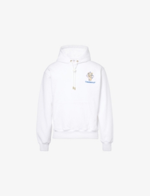 Mens Casablanca Brand-Embroidery Kangaroo-Pocket Relaxed-Fit Organic-Cotton Hoody