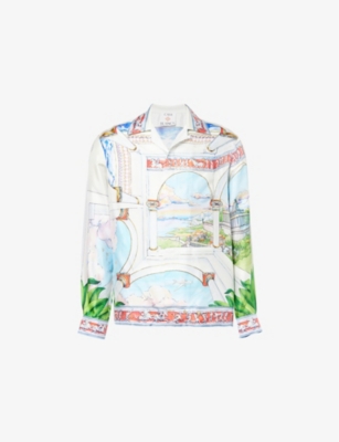 CASABLANCA: Camp-Collar Long-Sleeve Silk Shirt