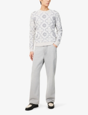 CASABLANCA: Monogram-pattern crewneck merino-wool blend jumper
