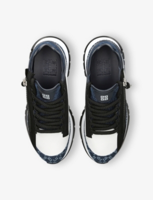 GIVENCHY MENS WHITE/NAVY SPECTRE MONOGRAM-PRINT DENIM LOW-TOP TRAINERS