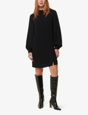 Whistles Omens  Cleo Balloon-sleeve Knitted Shift Dress In Black