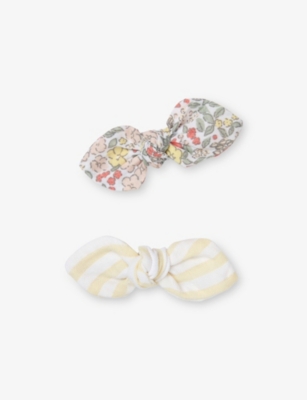 THE LITTLE WHITE COMPANY: Striped and Floral-Print Set of Two Cotton Hair Clips