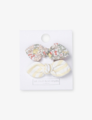 THE LITTLE WHITE COMPANY: Striped and Floral-Print Set of Two Cotton Hair Clips