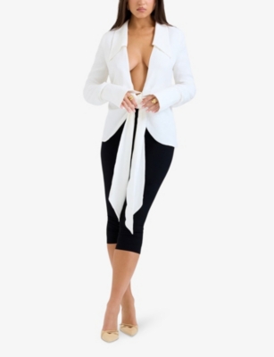 Shop House Of Cb Of Cb Womens White Hope Draped Tie-front Stretch-woven Shirt
