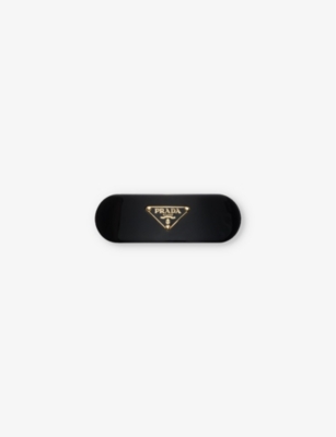 Prada Womens Black Triangle-logo Plexiglass Hair Clip In Black