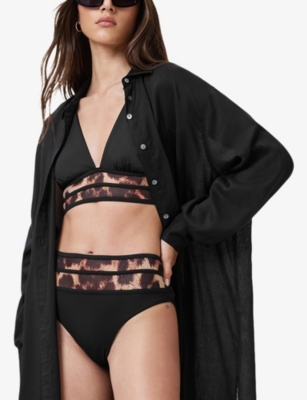 ALLSAINTS: Xalia Leopard-Print Mesh Stretch-Woven Bikini Top