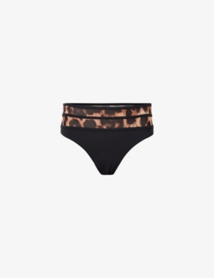 ALLSAINTS: Xalia Leopard-Print Mesh Stretch-Woven Bikini Bottoms