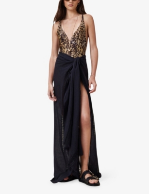 ALLSAINTS: Saph Leopard-Print Plunge-Neck Stretch-Woven Swimsuit