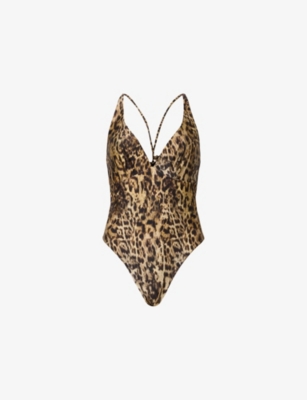 ALLSAINTS: Saph Leopard-Print Plunge-Neck Stretch-Woven Swimsuit