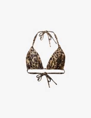 Shop Allsaints Womens  Saph Leopard-print Self-tie Stretch-woven Bikini Top