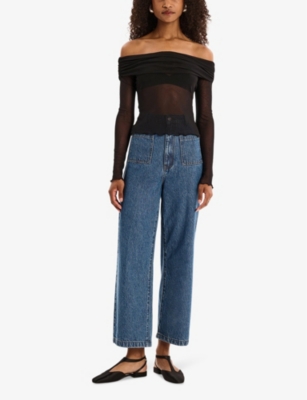 OMNES: Freya off-shoulder long-sleeve mesh top