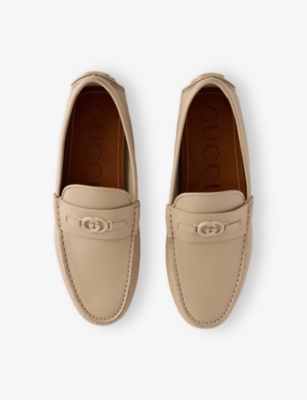 Gucci Men's Havel Interlocking G Leather Drivers In Oat