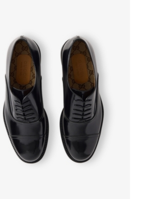 Gucci Mens Black Tempe Lace-up Leather Brogues In Black