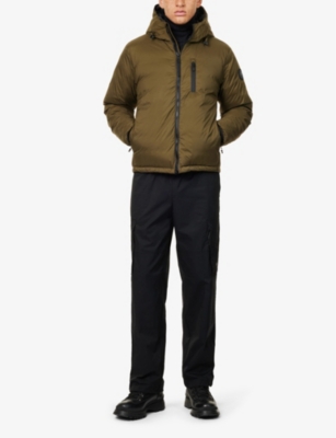 CANADA GOOSE MENS MILITARY GREEN LODGE LOGO-PATCH SHELL-DOWN HOODED PUFFER JACKET 