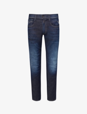 REPLAY: Anbass faded-wash tapered-leg slim-fit stretch-denim jeans