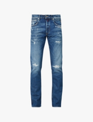 REPLAY: Grover distressed straight-leg regular-fit stretch-denim blend jeans